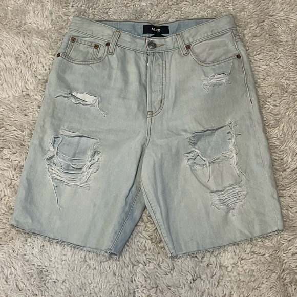 Aero Womens High Rise Cut Off Jean Denim Shorts Button Fly Distressed Size 8 - Picture 1 of 9